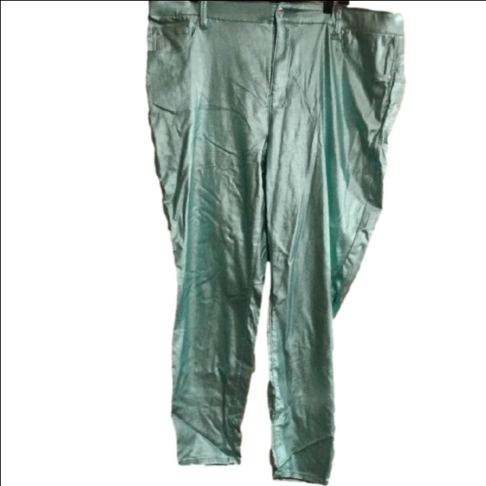 Ashley Stewart Shiny Aqua/ Light Green Pants. Size 20.